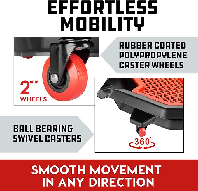 Powerbuilt 2-in-1 2 Gallon Oil Drain Caddy, Tool Creeper, Drain Pain - Red Black 642964ECE