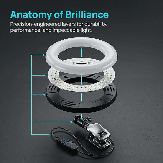 6" Ring Light with Desk Tripod Stand and Clip | Video Conference Lighting
