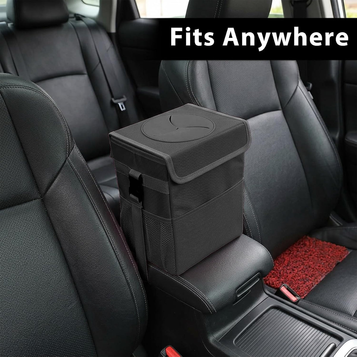 Car Trash Can with Lid, Car Garbage Can, Leak Proof Vehicle Trash Bin with 3 Storage Pockets, Universal Automotive Interior Accessories Hanging Waterproof Auto Garbage Bag for SUV Black