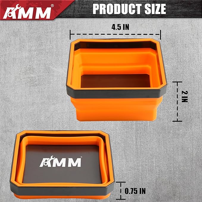 AMM Magnetic Tray, 4 PC Foldable Magnetic Tool Tray Set for Bolts Screws Nuts & Small Metal Parts, Mechanic Tool Present for Men, Red, Blue, Orange, Green, 4.5 Inch Square (4PC, Colorful)