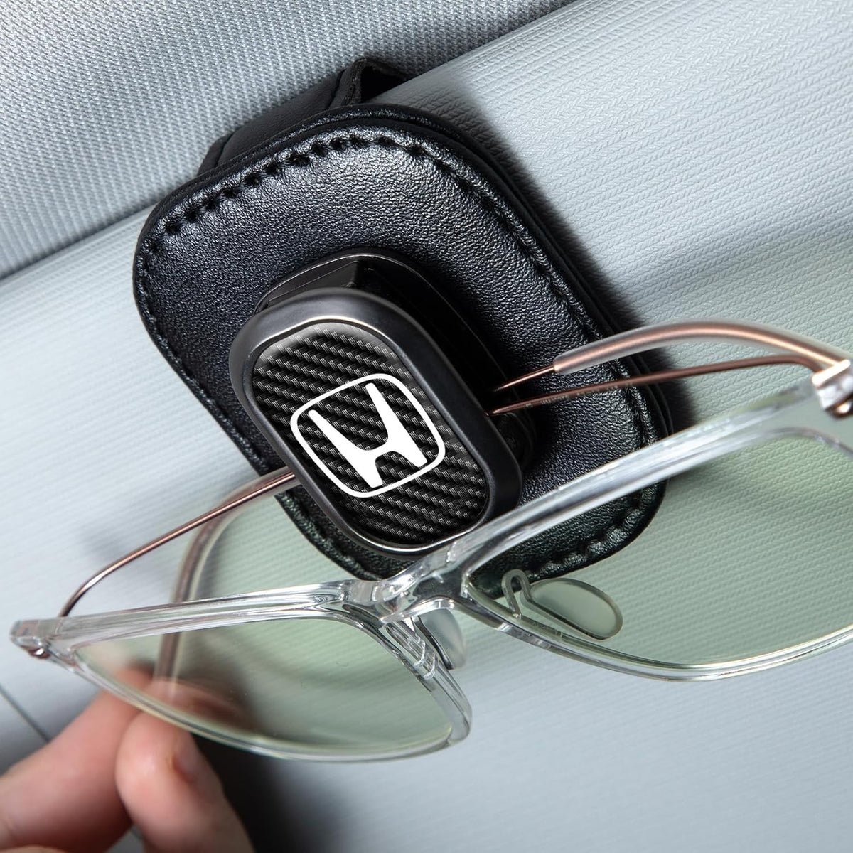 Sunglasses Holder, Leather Glasses Holders Compatible with Dodge Series Car Sun Visor, Eyeglasses Hanger and Ticket Card Clip Eyeglasses Mount for Car, for Accessories, Black