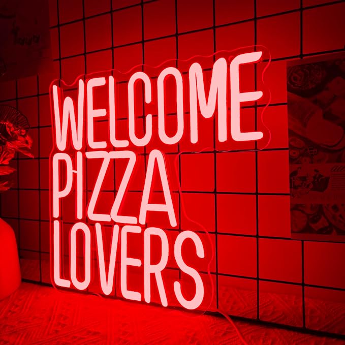 Welcome Pizza Lovers Neon Light, Family Restaurant Entertainment Room Food