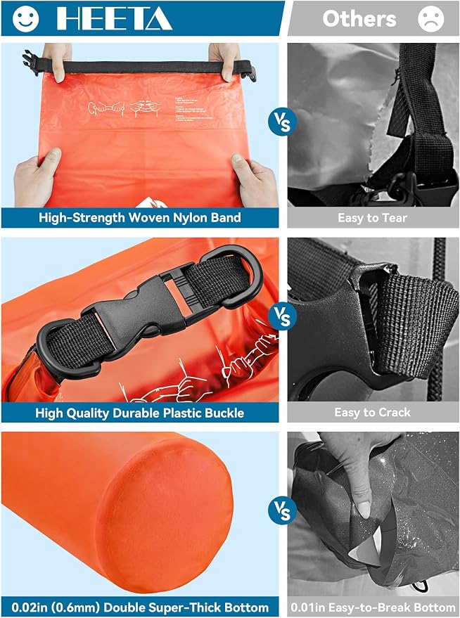 HEETA Dry Bag Waterproof for Women Men, 5L/10L/20L/30L/40L Roll Top Lightweight