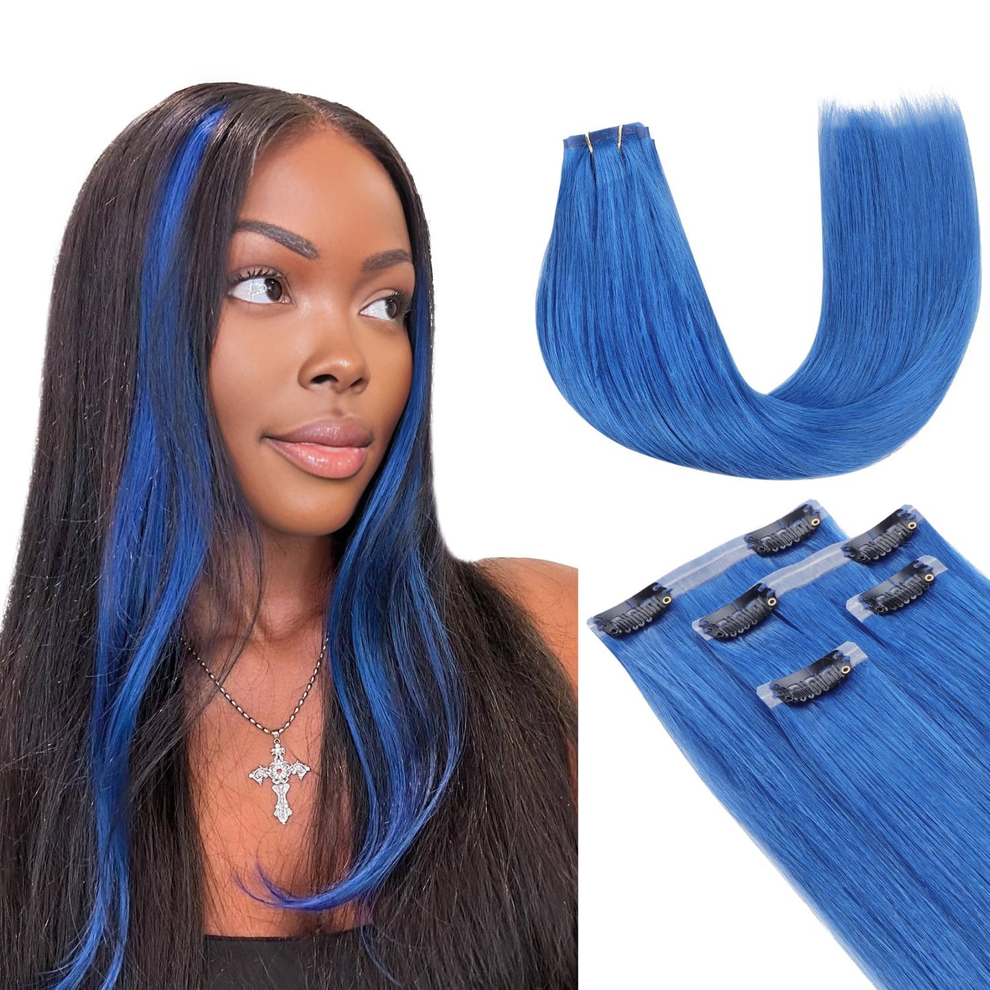 Lashey Seamless Clip In Hair Extensions Human Hair 58G 4Pcs Blue Hair Extensions Real Human Hair With Invisi Edge 24 Inch Long S