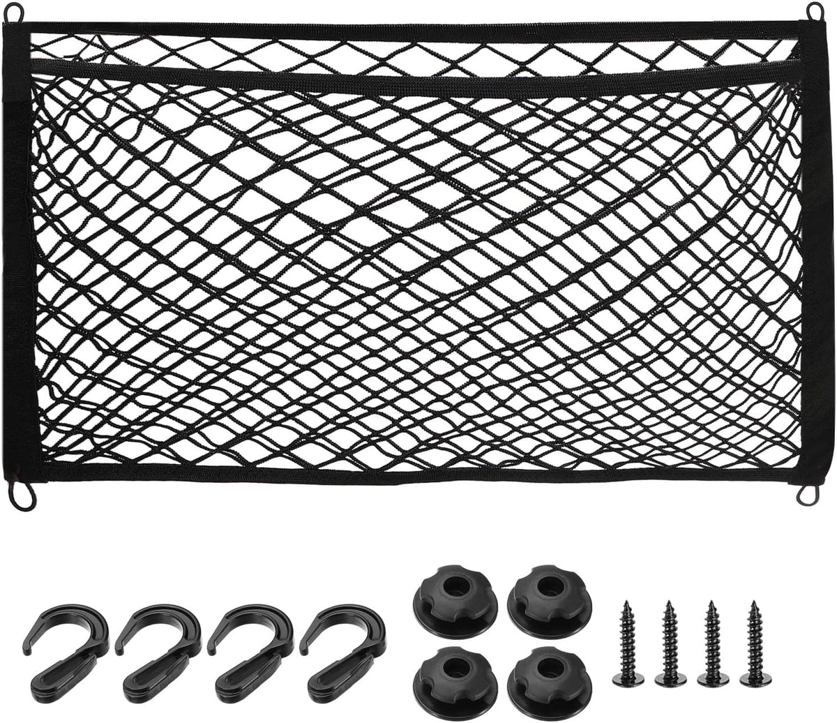 PATIKIL Truck Cargo Net, 28 x 20 Inch Polyester Adjustable Trunk Bed Net Stretchable Mesh Storage Organizer with 8 Hooks Universal for Pickup Trucks SUV Cars, Black