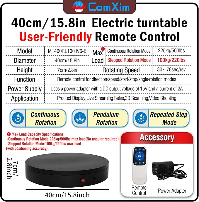 15.8In Remote Large Motorized electric turntable Rotating platform Photography