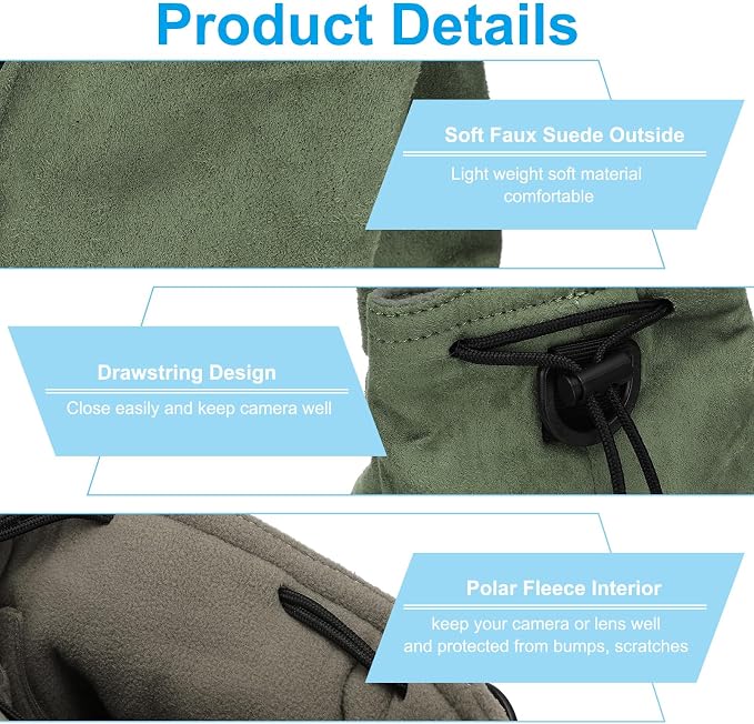 PATIKIL 6.3 x 4.3 Inch Camera Lens Pouch, S Size Drawstring Lens Case Flannel