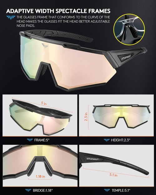 AMANEEST Safety Sunglasses for Men and Women,for Running Cycling Construction UV Protection(Rose-Gold Lens&Night Lens,Gray Polarized Lens)
