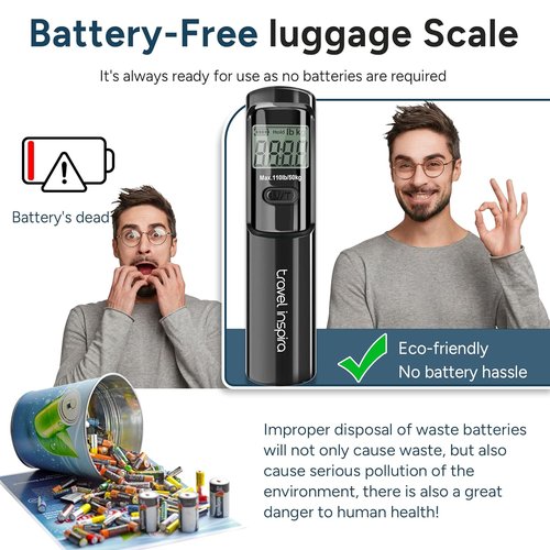 Battery-Free Luggage Scale - Portable Handheld Suitcase Scale | 110 lbs/50 kg Capacity