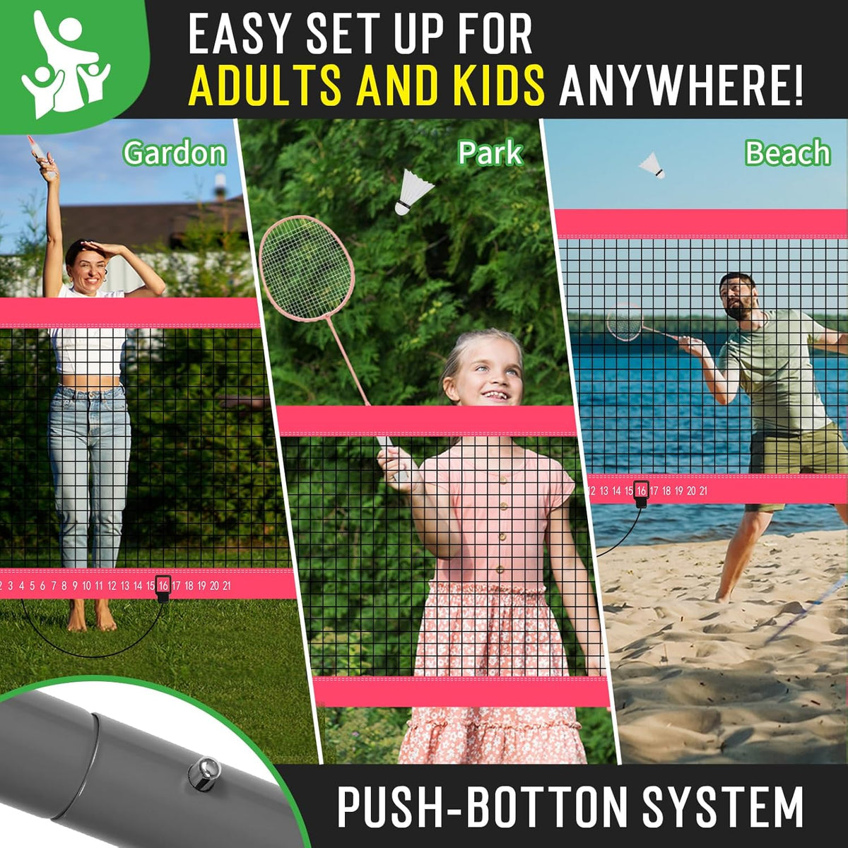 Outdoor Badminton Net Set - 20x3ft Anti-Sag Net, 4 Aluminum Rackets & 3 Shuttlecocks | Portable Family Fun