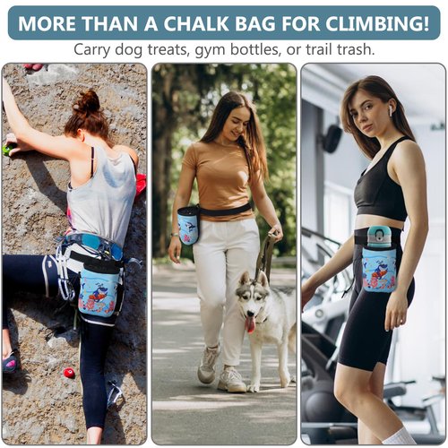 Fanosy Chalk Bag for Rock Climbing Gym & Bouldering – Large Capacity Leak-Proof Unique Original Design for Kids & Adults – Durable Magnesium Powder Holder with Drawstring Closure - 2025 New Blue