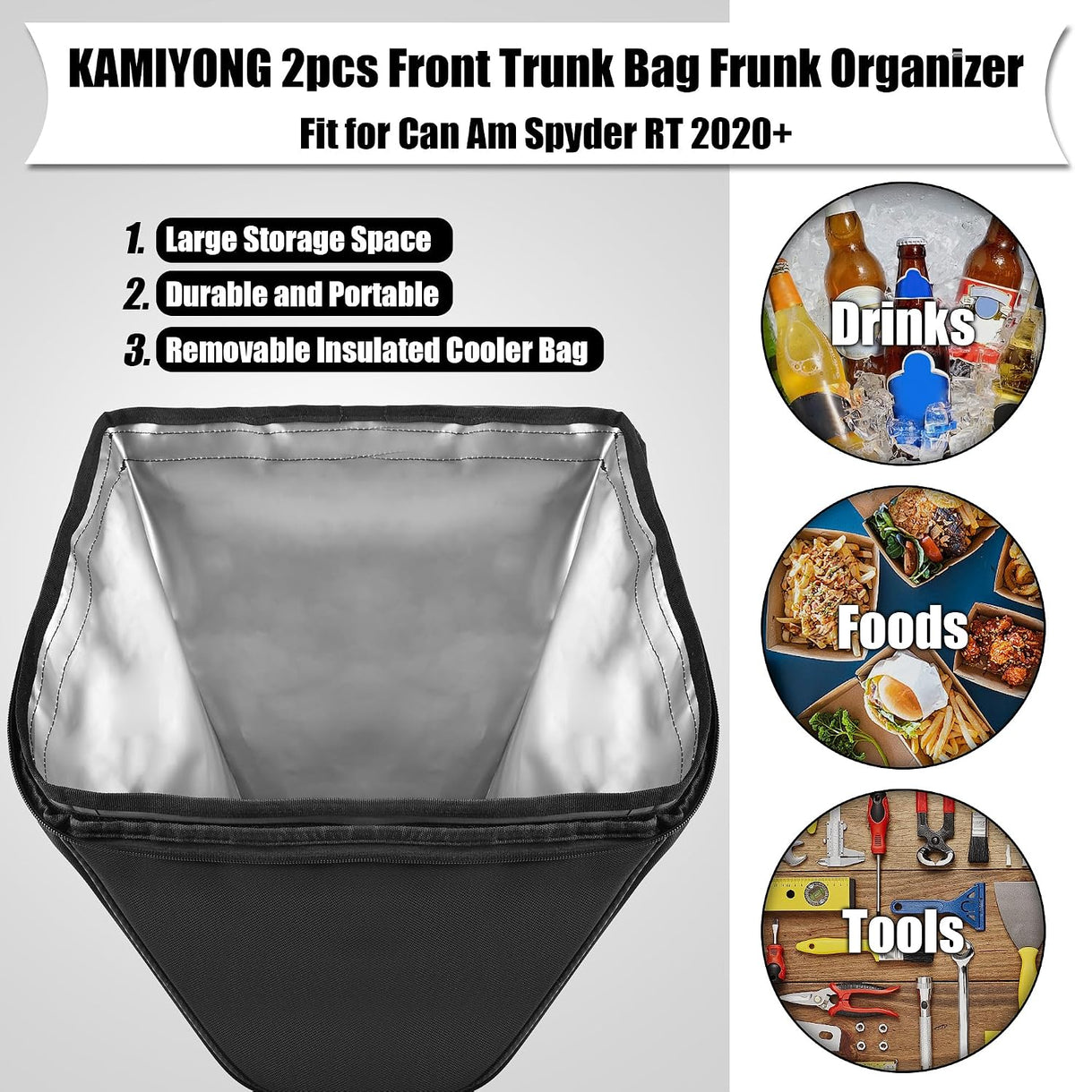 2pcs Front Trunk Bag Frunk Organizer Removable Luggage Bags Waterproof Trunk Cargo Bag Motorcycle Accessories Fit for Can Am Spyder RT 2020-2025