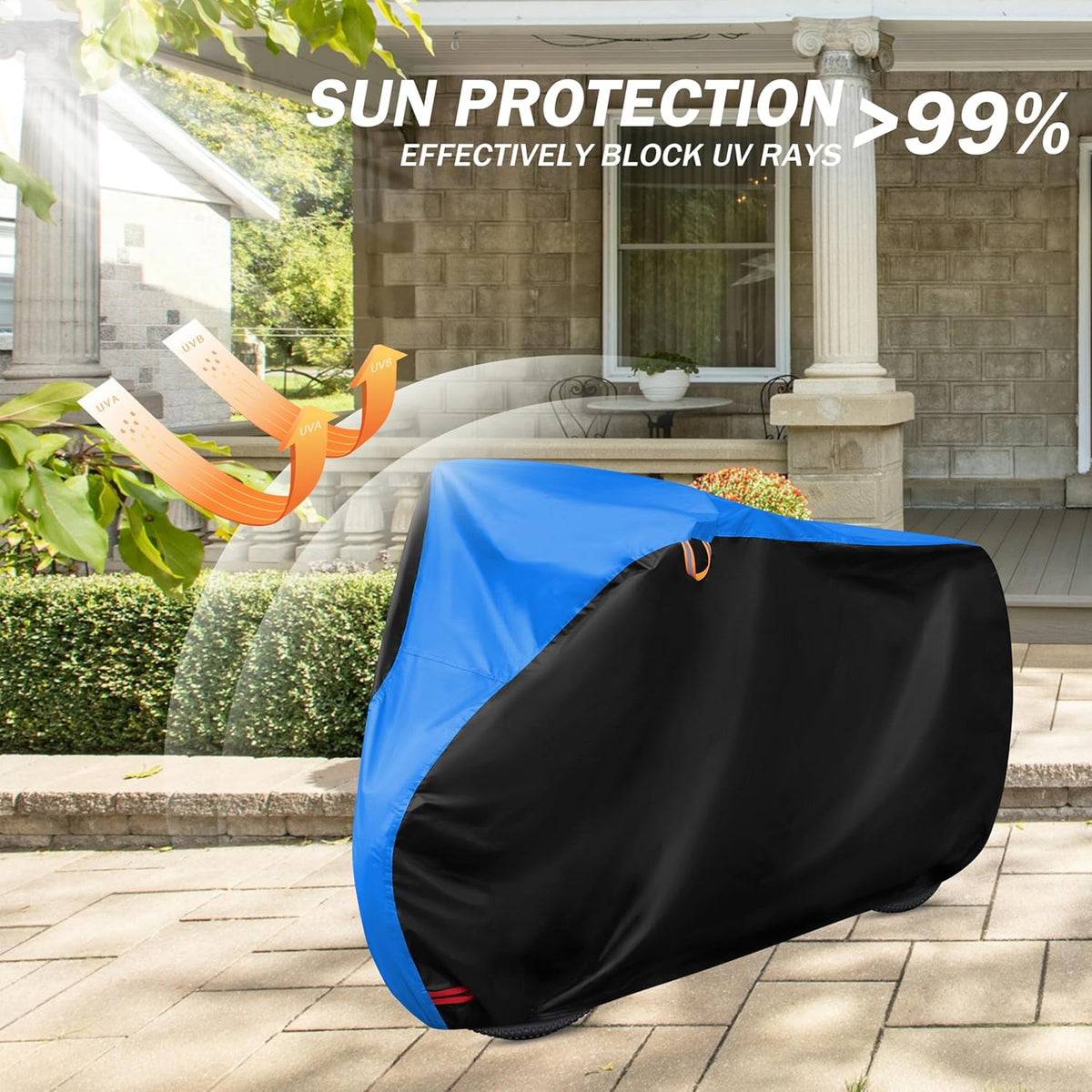 Skiennix Bike Cover - All Weather Waterproof Protection with Lock Hole | XL Size (Black & Blue, 79 x 27.5 x 44 Inches)