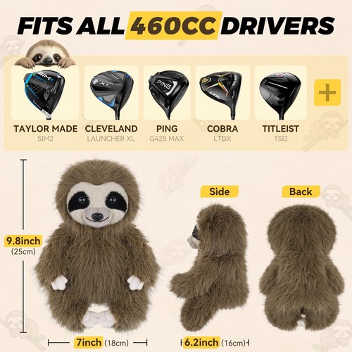 Craftsman Golf Driver Headcover Sloth Funny Animal Golf Head Cover Novelty for Wood Driver Fairway Hybrid Golf Club for Men Women Kids Golfer Gift