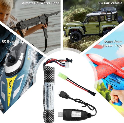 Airsoft Gel Blaster Battery - 11.1V 2000mAh Rechargeable Water Bead Battery with Mini Tamiya Plug - 1 Pack