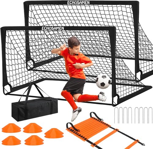 Kids Soccer Goals - Portable 6 x 4 Ft Soccer Goal Set with 10 Cones & Agility Ladder | Backyard Training Equipment