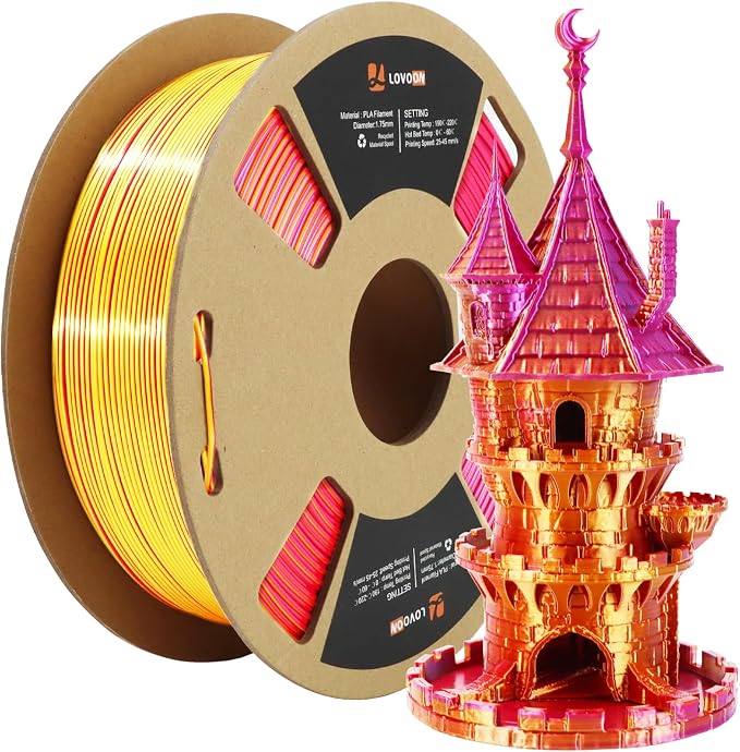 LOVOON 3D Printer Filament Tricolors, Color Change by Angle PLA Filament 1.75mm