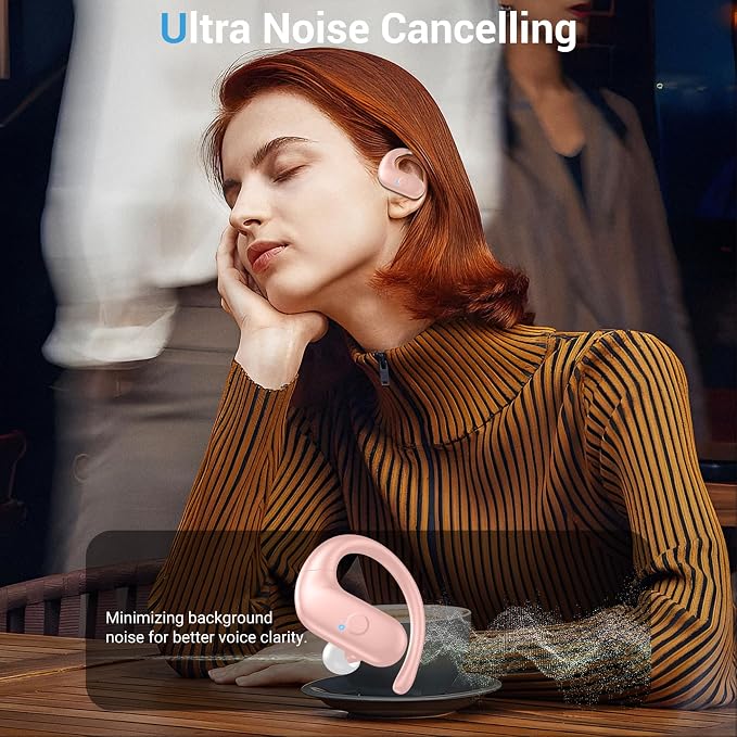 Sport Wireless Earbuds,60Hrs BT5.4 ENC IPX7 Waterproof Earhooks Deep Bass | 14.2mm drivers deliver rich stereo sound. Soft silicone ensures a secure, painless fit for long workouts.