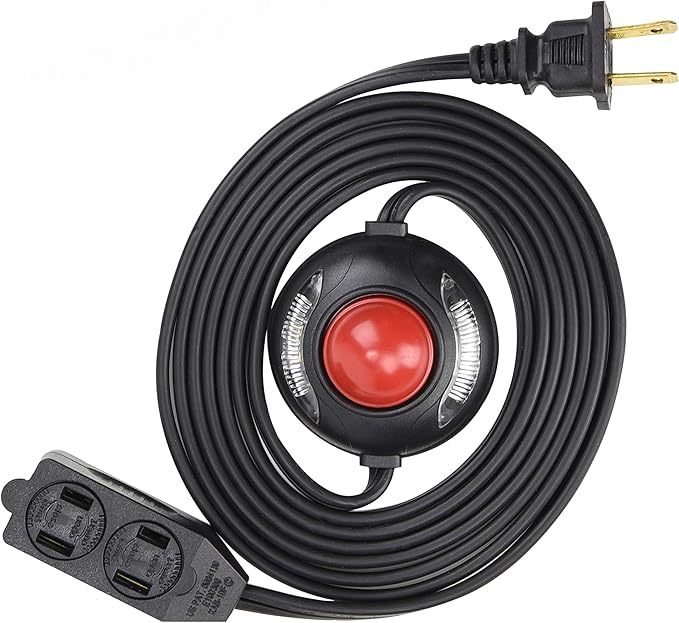 3 Outlet Extension Cord with Hand/Foot Switch and Light Indicator with Safety Twist-Lock, 16/2, Black, UL Listed