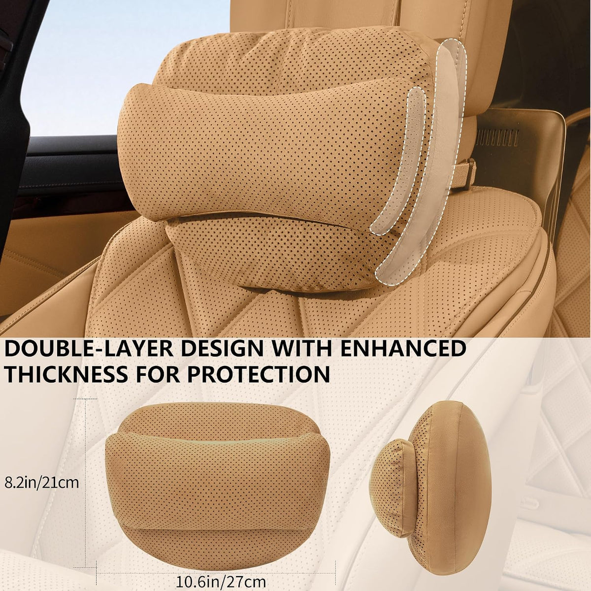 2 Pack Car Neck Pillow, Ergonomic Car Neck Support Pillow for Relieve Driving Fatigue, Universal Fit Cars SUVs Sedan Home Office (Light Brown)