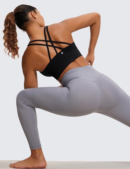 CRZ YOGA Strappy Longline Sports Bra - Medium Impact Criss Cross Padded Crop Top for Women