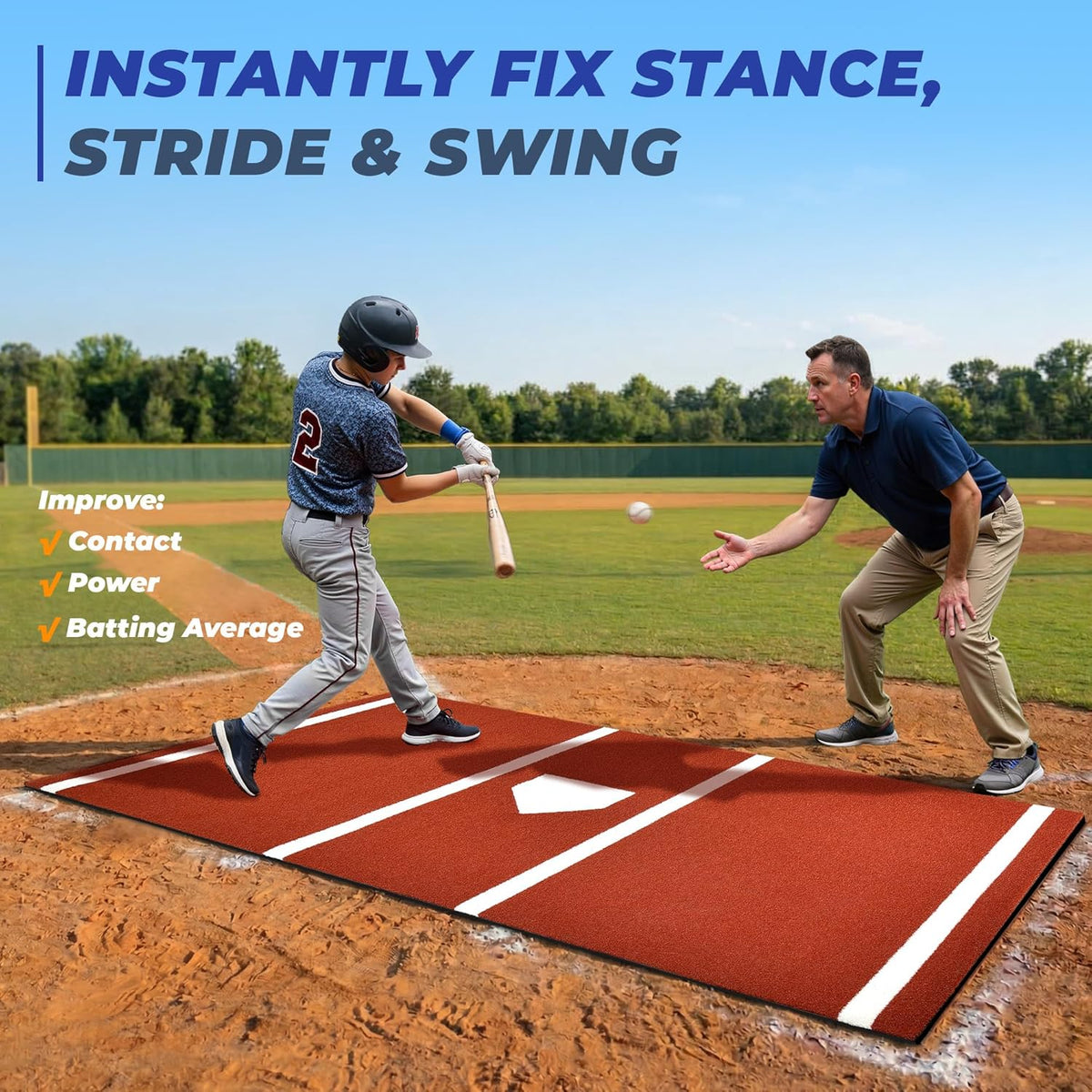 Skiennix Baseball Batting Mat - Non-Slip Turf for Hitting Practice | 6x4/10x3.8/12x6FT Sizes Available