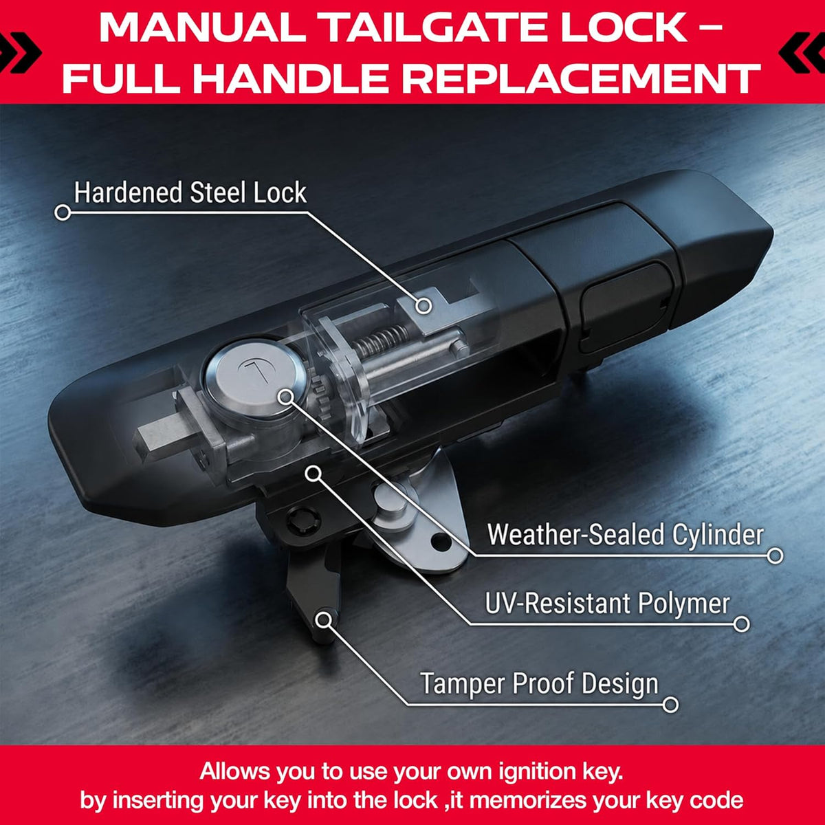 Pop & Lock PL5500 Toyota Tacoma Tailgate Lock 2005–2015 – Manual Handle Replacement, Includes 2 Keys, Anti-Theft Truck Bed Security, Easy Installation, Black