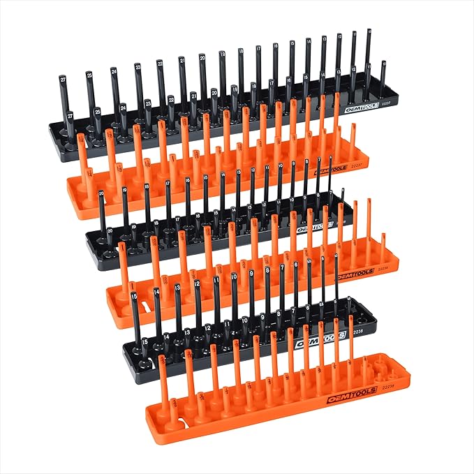 OEMTOOLS 22418 Socket Organizer Set, 6-Piece Holder Set Includes 1/4", 3/8", 1/2" Drive Metric SAE Socket Trays, Tool Box Organizer, Christmas Gift for Men(Sockets not Included)