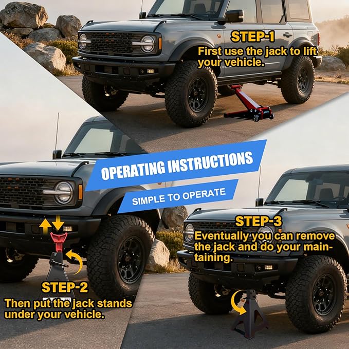 Upgraded 3 Ton Jack Stands (6,600 LBs) with 2 Crossbars & Double Locking - Heavy Duty Car Jack Stand for Trucks, SUV, Car, UTV/ATV Garage Lifting Tool, 11.61" to 16.34" Height, 1 Pair