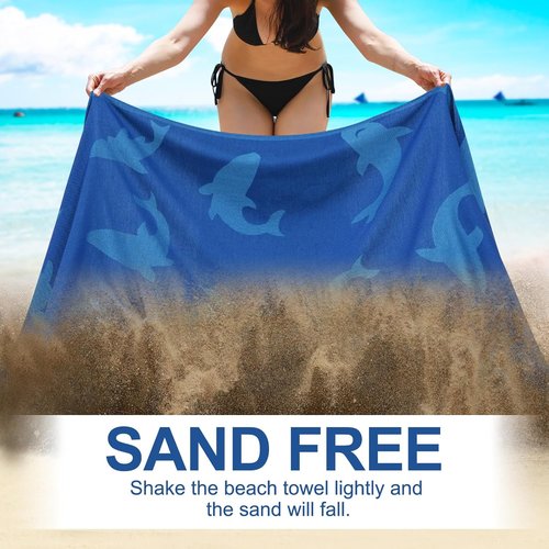 Genovega Oversized Cotton Beach Towel - Lightweight, Quick-Dry, Sandless | 72"x36" Blue Whale Design