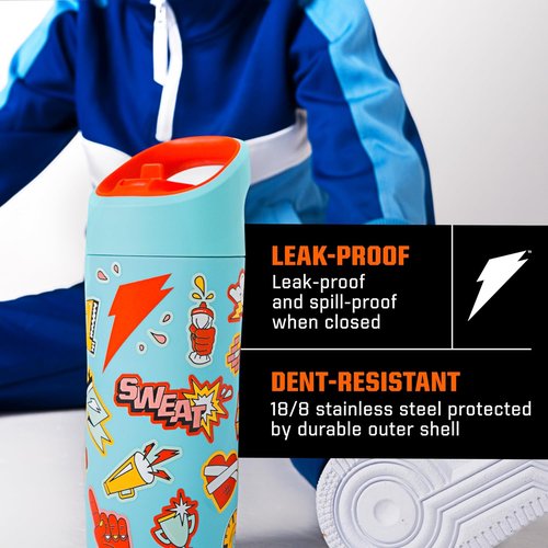 Gatorade Kids' Rookie Metal Water Bottle - 12oz Stainless Steel, Double-Wall Insulation, Vacuum Sealed
