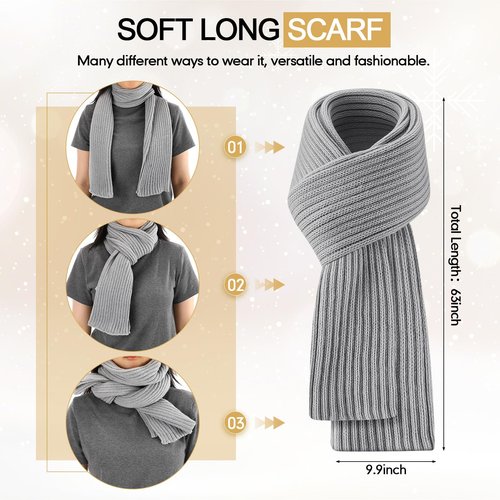 Breathffy 4 Pcs Winter Hat Scarf Gloves Headband Set Knit Beanie Touch Screen Gloves Long Scarf Valentine Gift for Women Men(Essential Style,Grey)