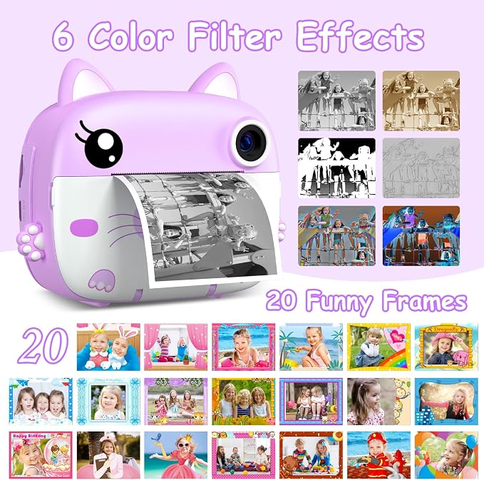 Kids Camera Instant Print, 3.0" HD Screen Kids Instant Cameras, Christmas