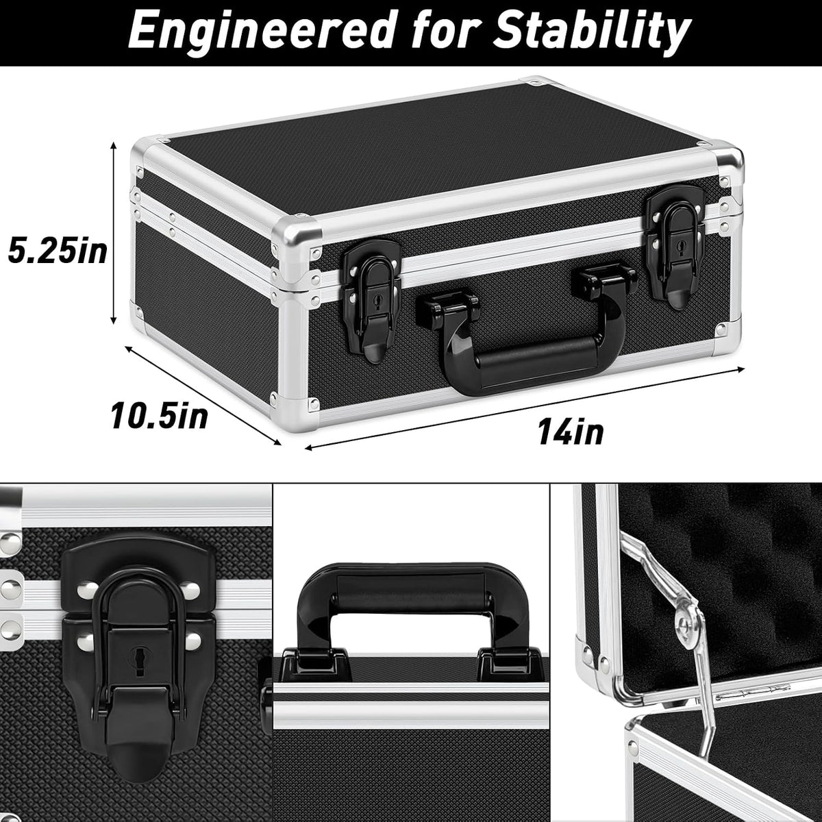 Fukumi 14 Inch Aluminum Hard Case with Customizable Foam – Heavy-Duty Protective Carrying Case for Wireless Microphone Systems, Camera Gear, and Electronics – Black