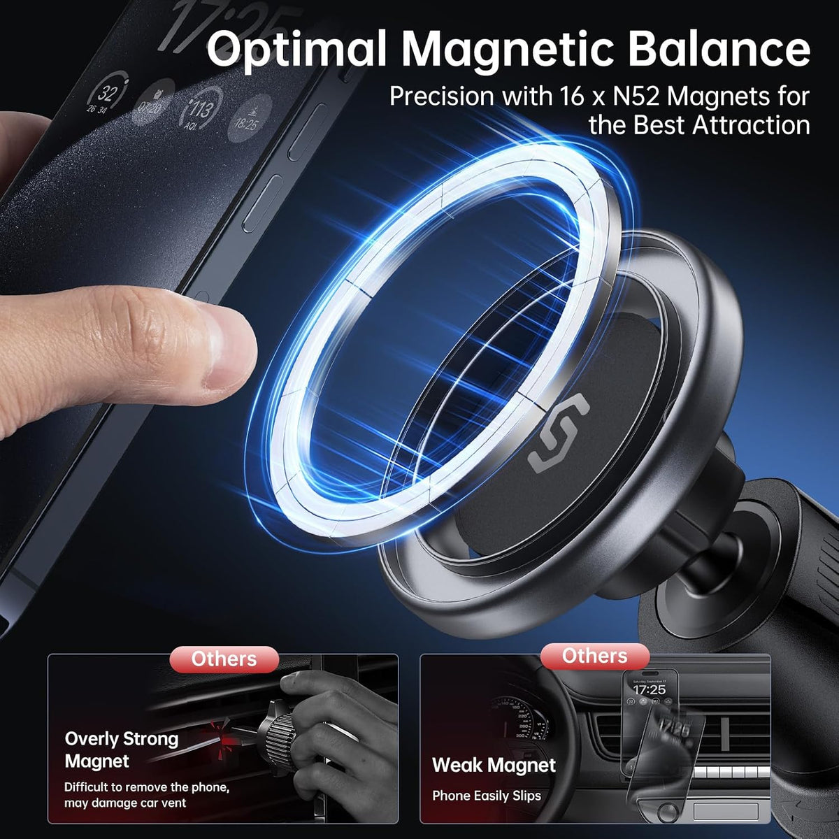 SYNCWIRE for MagSafe Car Mount, Magnetic Phone Holder for Car Air Vent