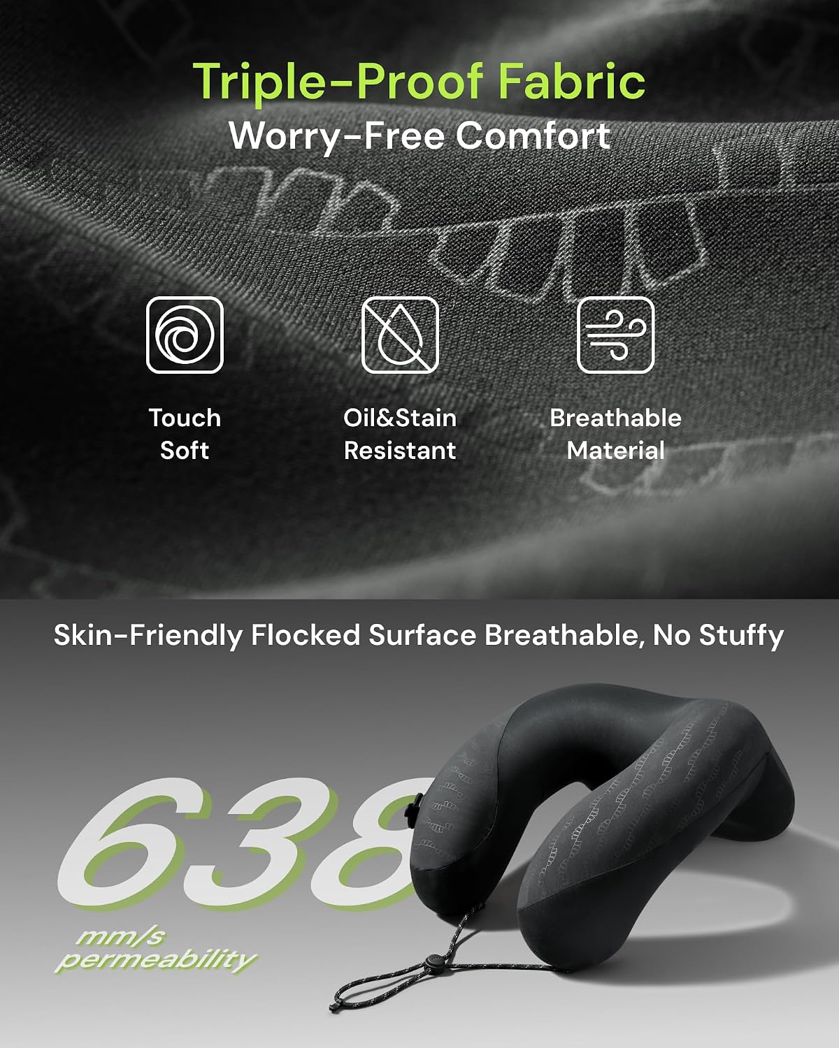 BENEUNDER Travel Neck Pillow for Airplane, Inflatable Compact 360°Head Support Pillow, Comfortable Breathable Cover for Travel, Train,Car with Storage Bag, Black