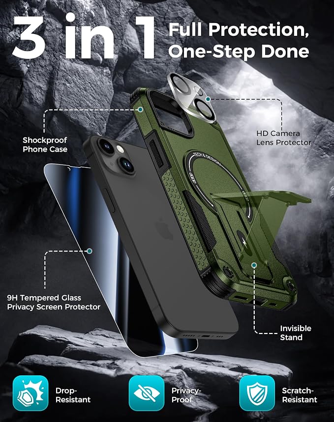 Goton for iPhone 14 Case with Privacy Tempered Glass Screen Protector & Camera