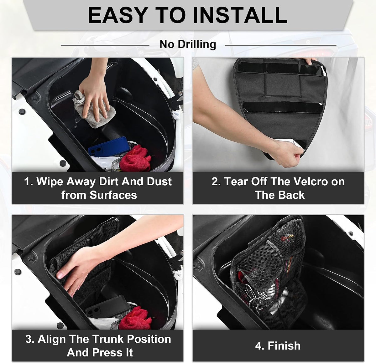 Side Trunk Lid Organizer Fit for Can Am Spyder F3 F3S F3T F3L 2015-2025 Removable 3 Mesh Pocket Luggage Saddle Bag (Black)