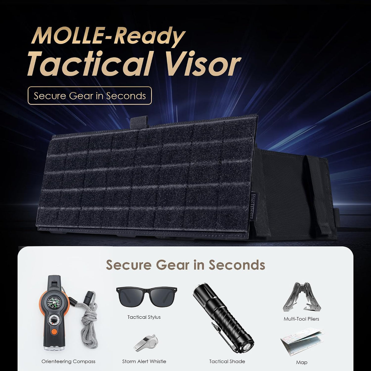 ONETIGRIS Tactical MOLLE Sun Visor Organizer, Vehicle Visor Patch Panel