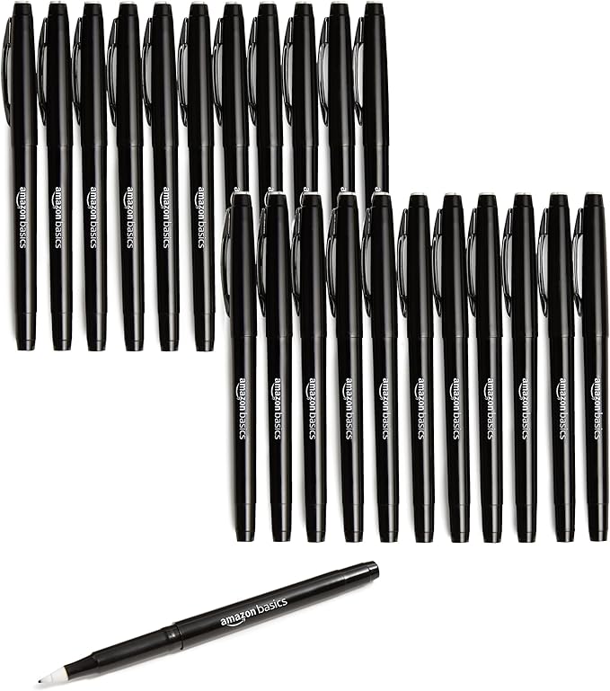 Amazon Basics Felt Tip Marker Pens, Versatile for Writing, Drawing, and Journaling, Black, 24-Pack