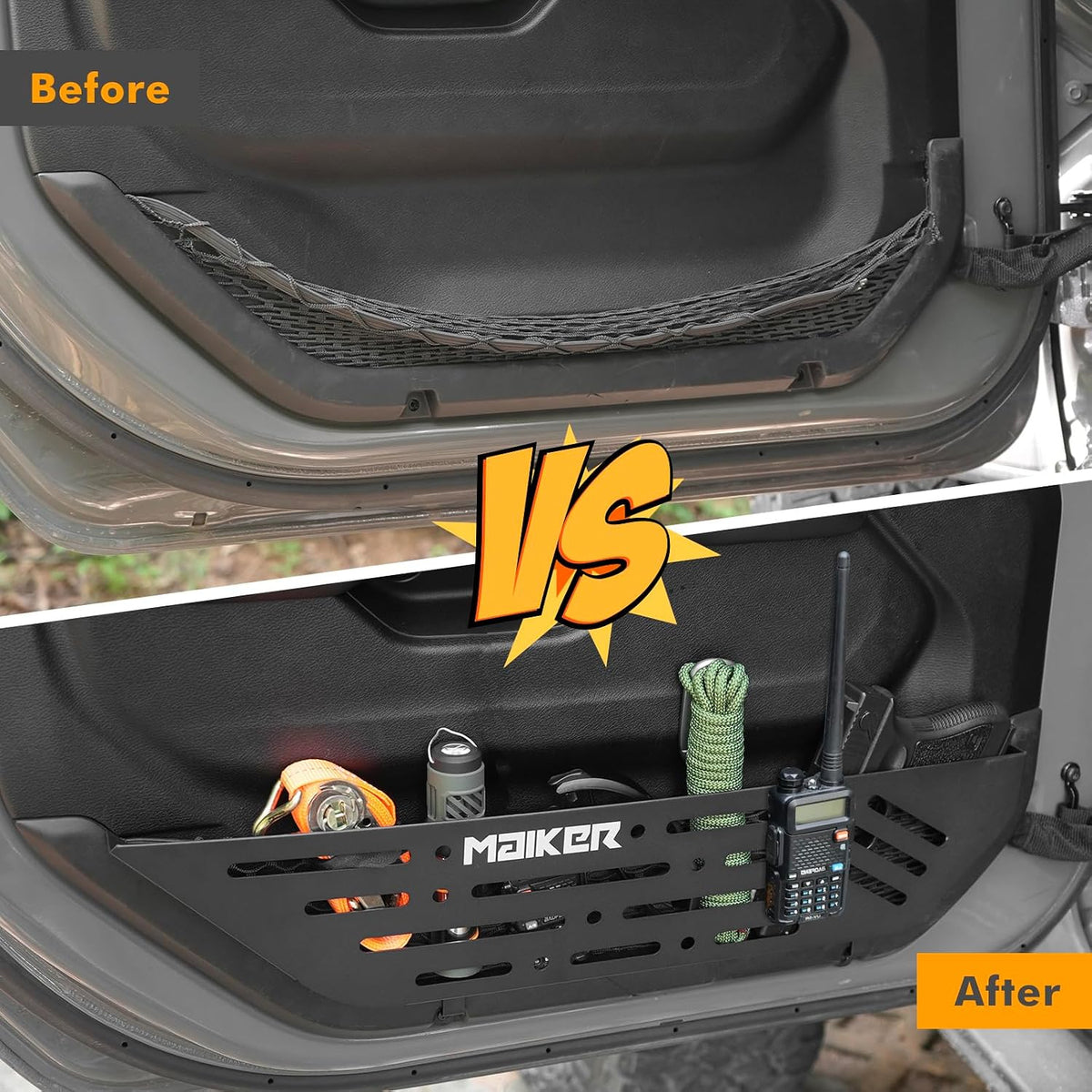 MAIKER Metal Front Door Pocket Storage Box Compatible with 2018-2024 Jeep Wrangler JL JLU 4XE & 2020-2024 Gladiator JT, Molle Panels Door Organizer Replaces Sagging Nets, 2PCS