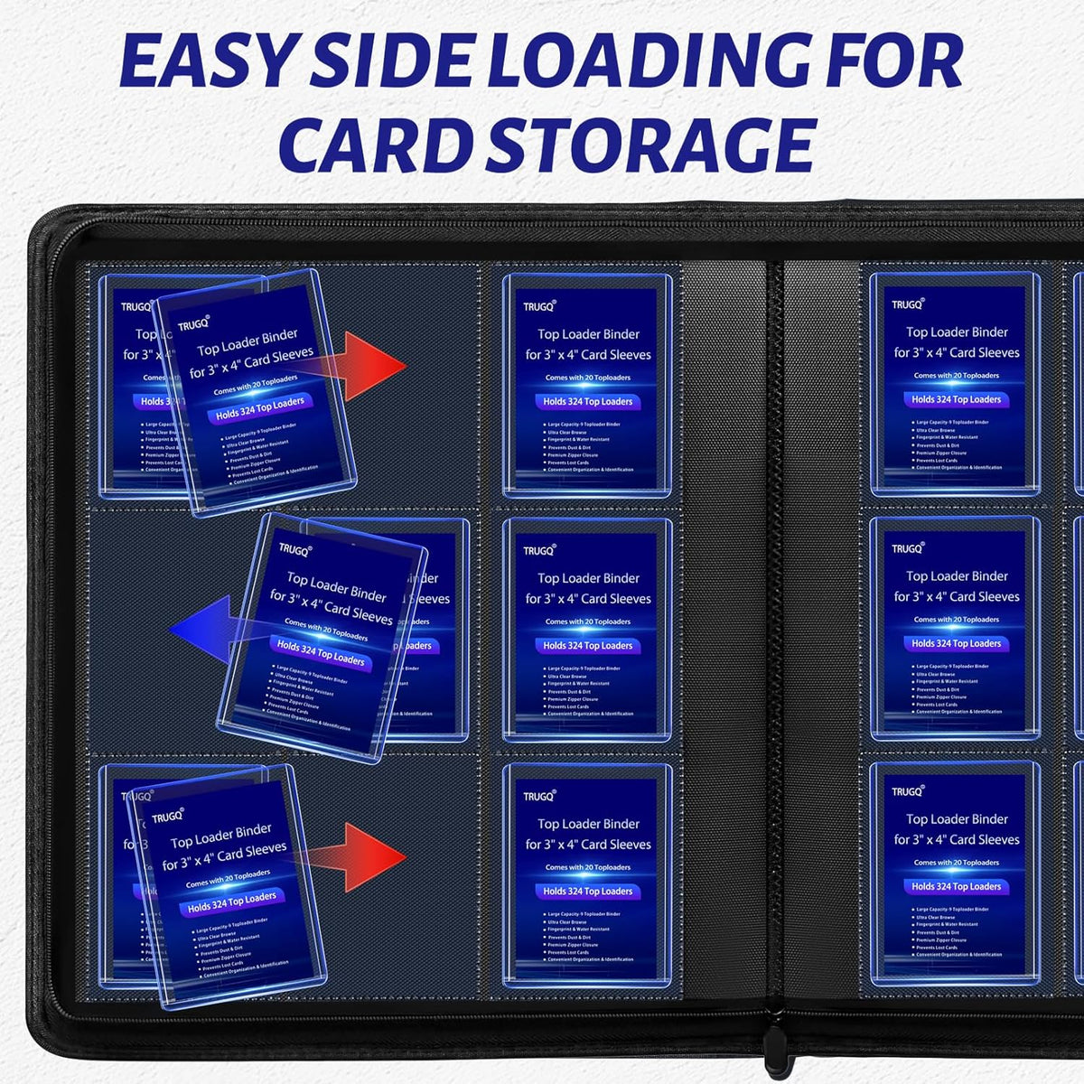 Skiennix Toploader Binder 2-Pack - Waterproof PU Leather with 40 Bonus Card Sleeves | Black & Blue, Anti-Yellowing Inserts