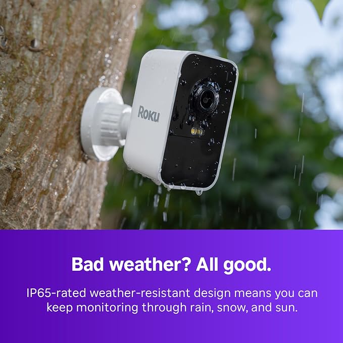 Roku Wireless Battery Security Camera 2025, Indoor/Outdoor Weather‑Resistant