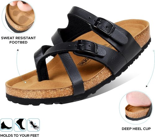 AEROTHOTIC Recovery Slides - Comfortable Memory Foam Cork Footbed | Adjustable Buckle Straps for Women