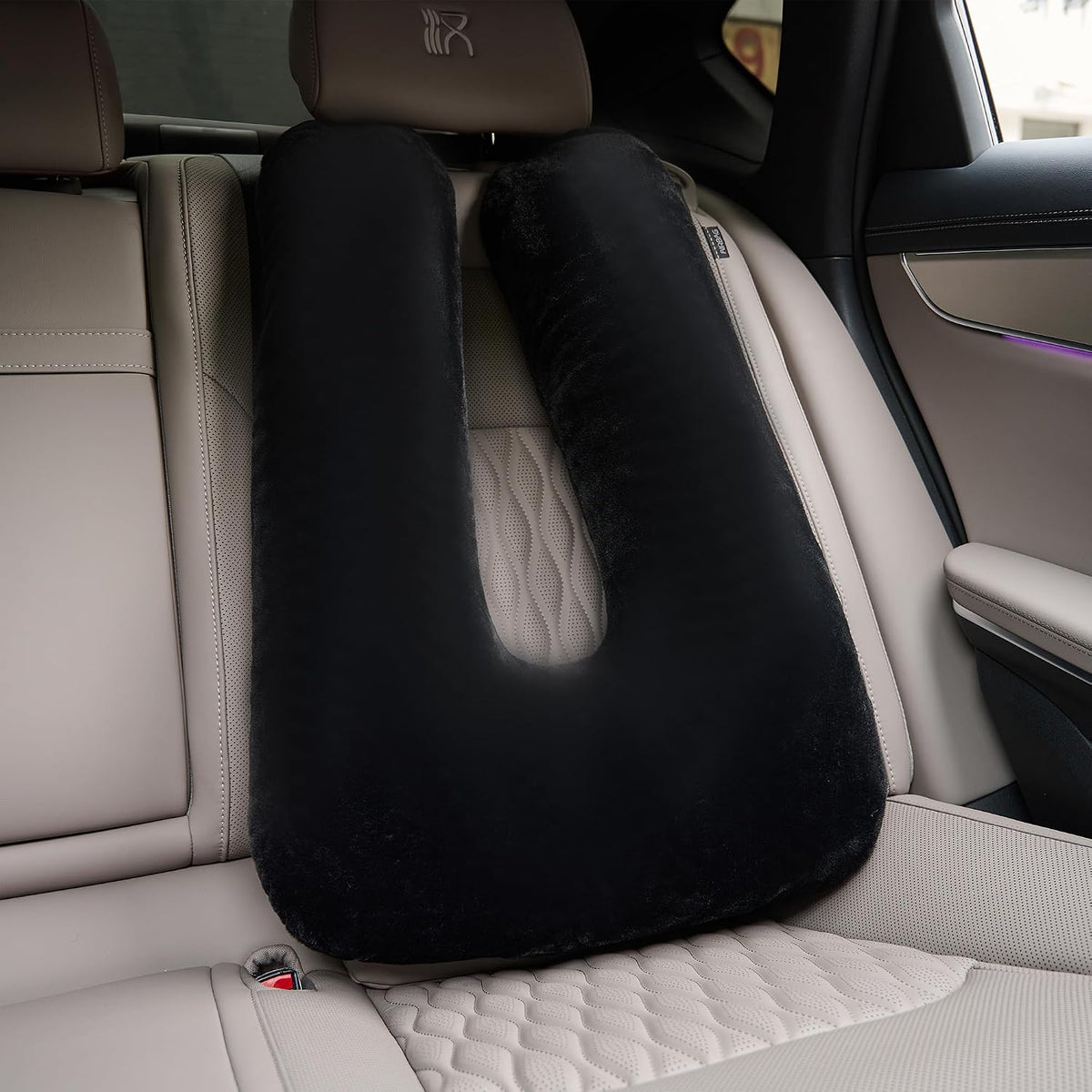 Travel Pillow,Car Pillow for Kids,Support Head and Neck on Road Trip-Black | Car Sleeping Pillow with Adjustable Strap, Road Trip Essentials for Kids and Adults,Velvet Fabric Filled with High PP Cotton