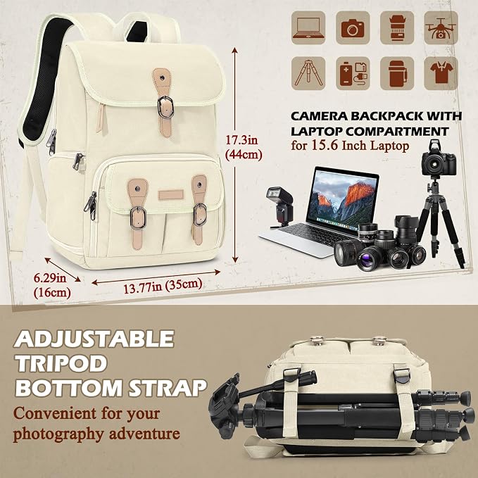 RAINSMORE Camera Bag Backpack for DSLR/SLR Mirrorless 15.6 Inch Laptop Camera