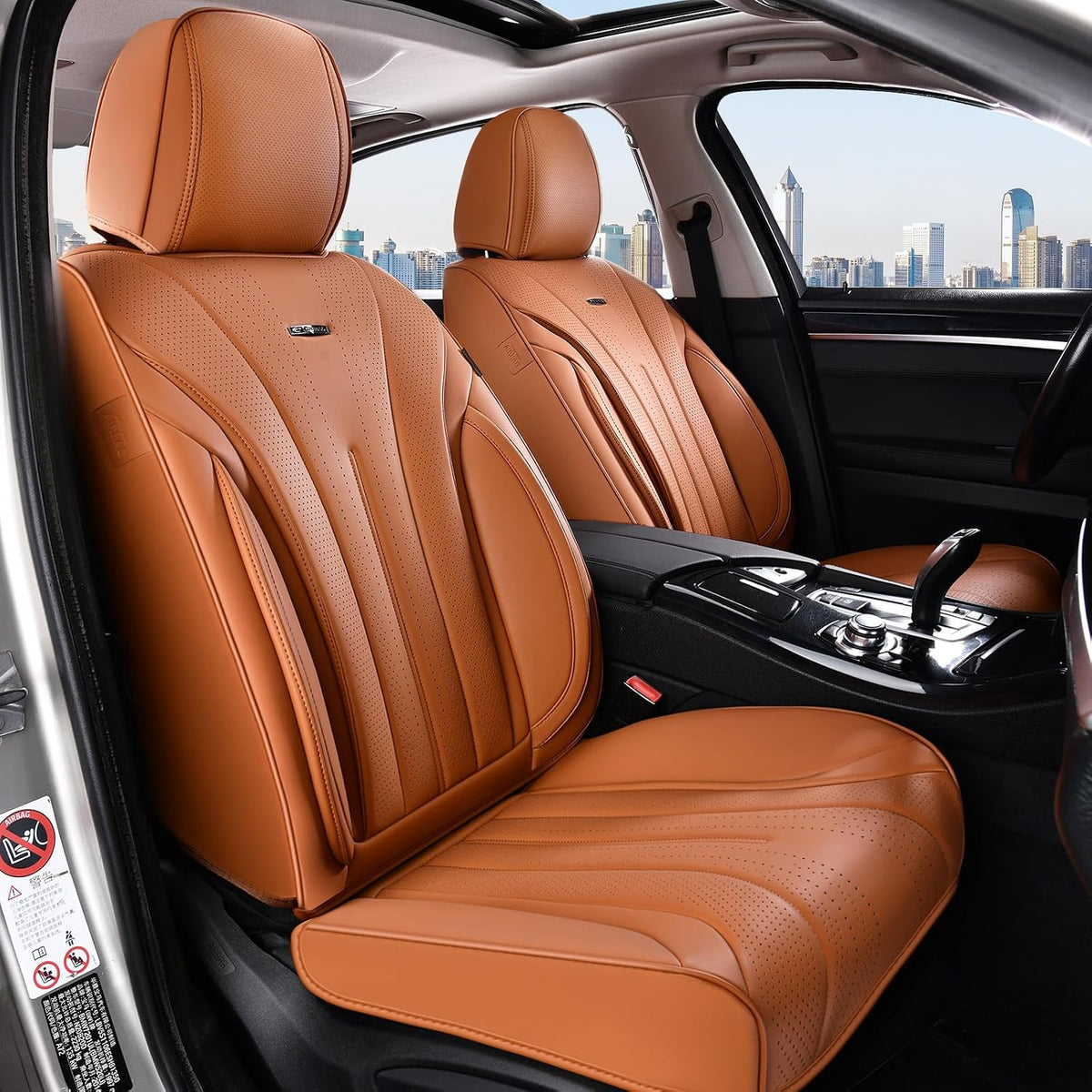 Coverado Brown Seat Covers for Front Seat, Premium Leather Seat Covers for Cars,Waterproof Car Seat Protectors, Car Seat Cushions Universal Seat Covers Fit for Most Cars