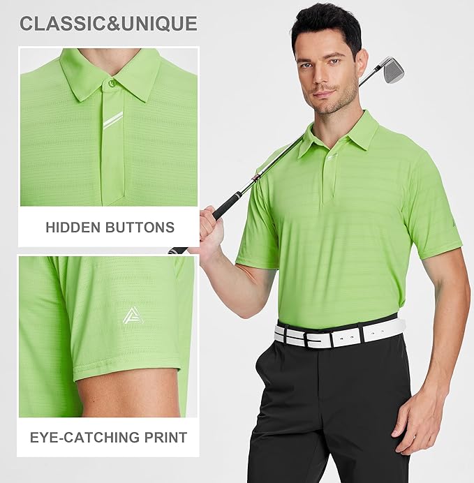 Esabel.C Jacquard Golf Shirts for Men Moisture Wicking Short Sleeve Performance Dry Fit Active Mens Polo Shirts