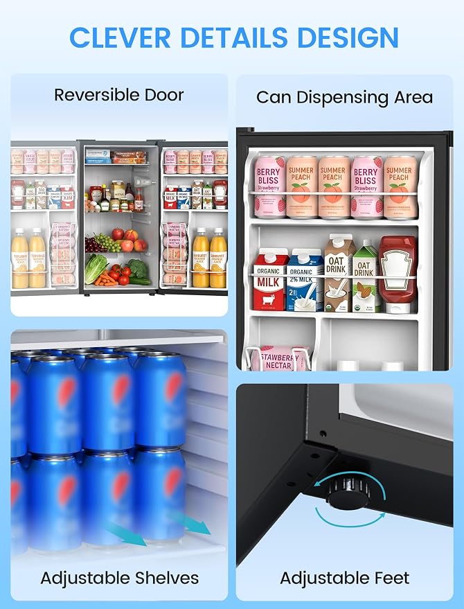 COWSAR 3.1 Cu.ft Mini Dorm Fridge for Bedroom Apartment Office, Silver | Reversible Single Door, Adjustable Thermostat, Energy Saving, Remove Glass Shelves, Compact Small Fridge for College Dorm