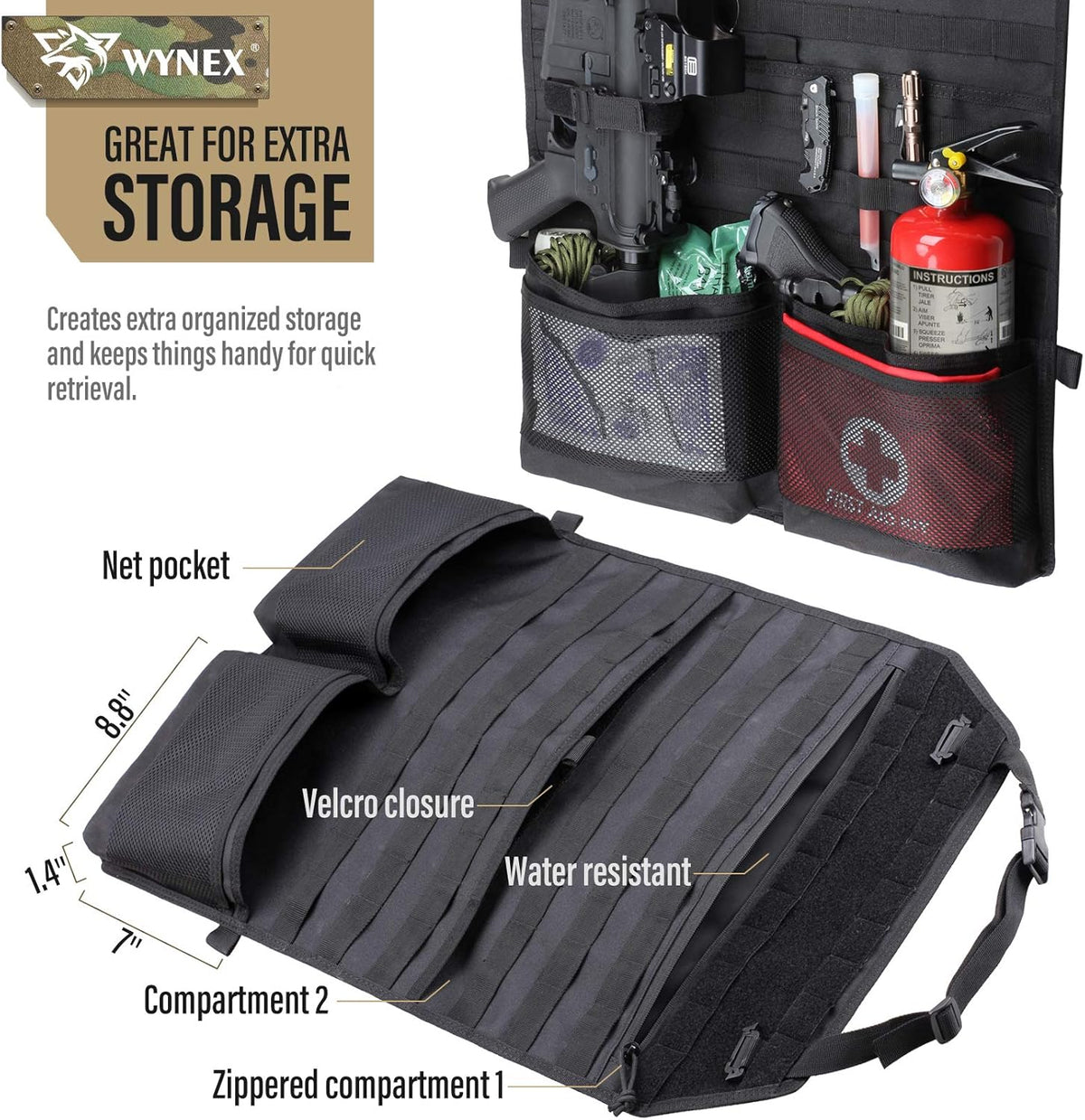 WYNEX Car Seat Organizer - Molle Backseat Cover with Visual Pockets & Sling Rack | Universal Fit for Trucks & SUVs